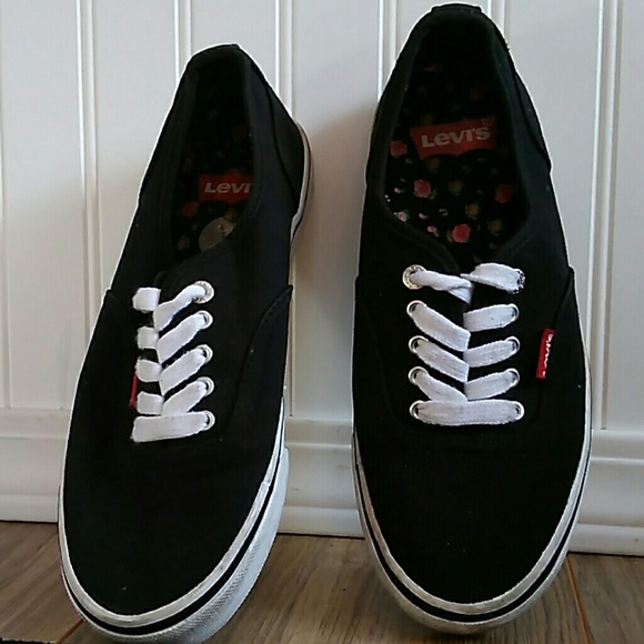 black and white levi shoes